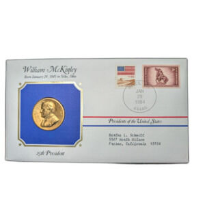 William McKinley Presidential Cover – Gold Medallion – First Day of Issue – 1984